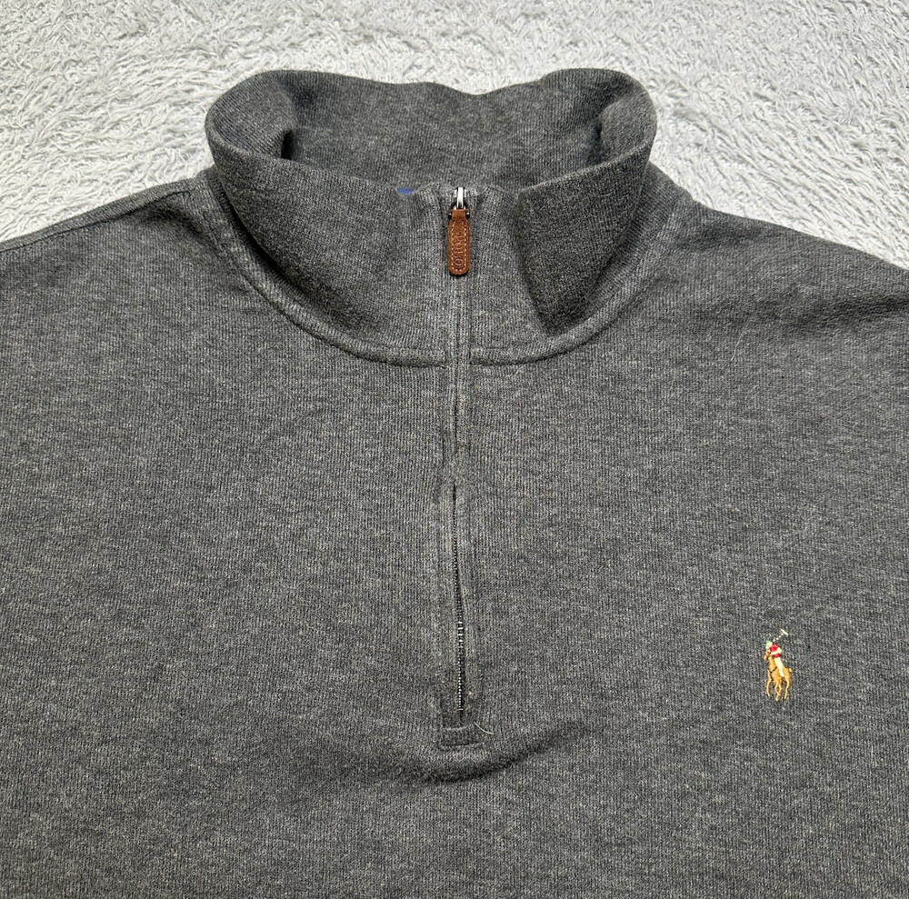 Polo Ralph Lauren Sweatshirt Mens 2XB Gray 1/4 Zip Mock Neck Fleece Pullover